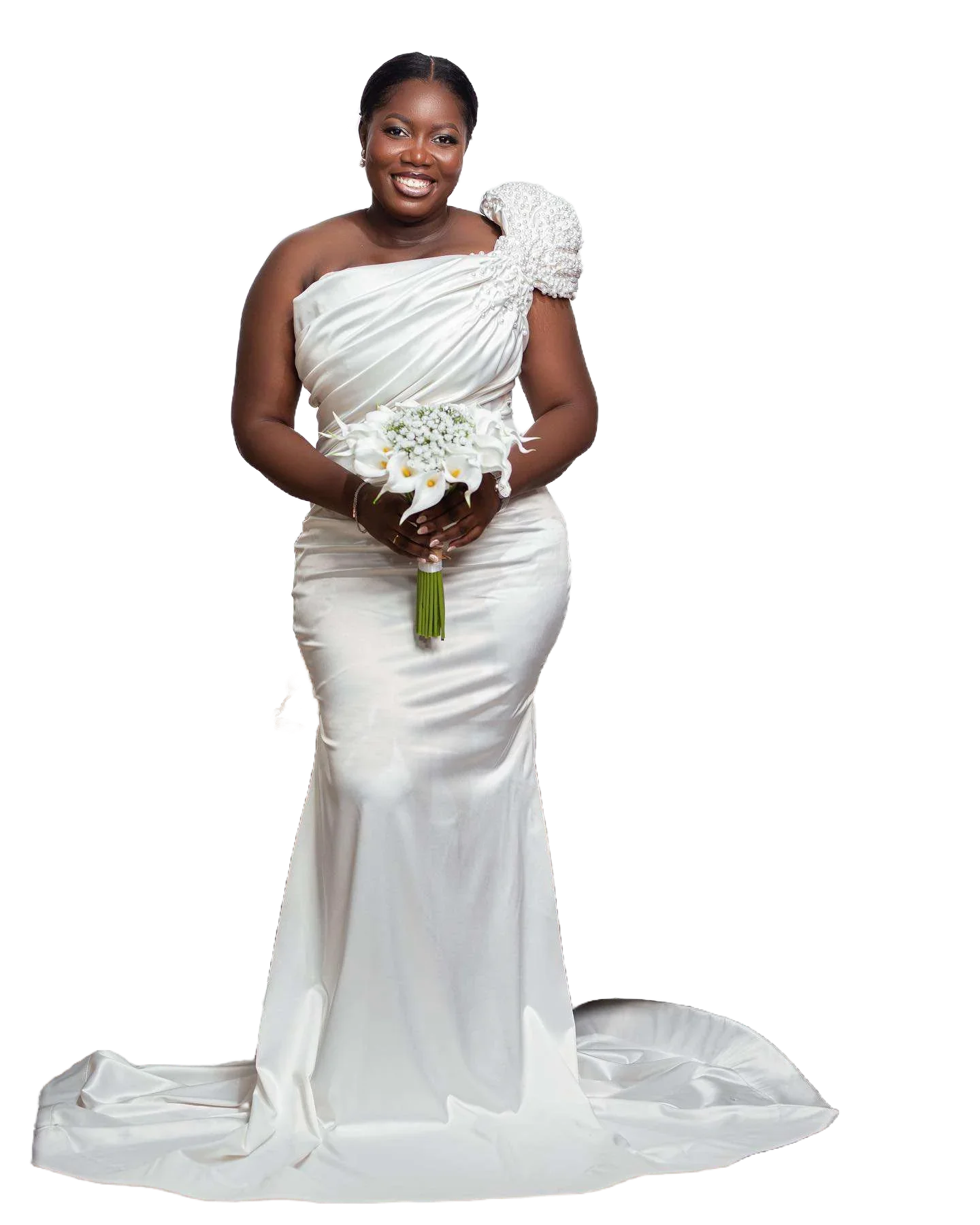 Customized Elegant White Mermaid Wedding Dress with Lace Detailing and Train