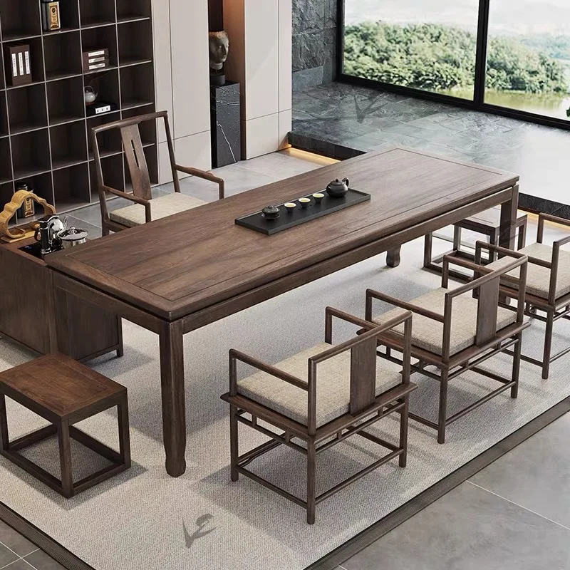 Solid wood walnut office large board log tea table