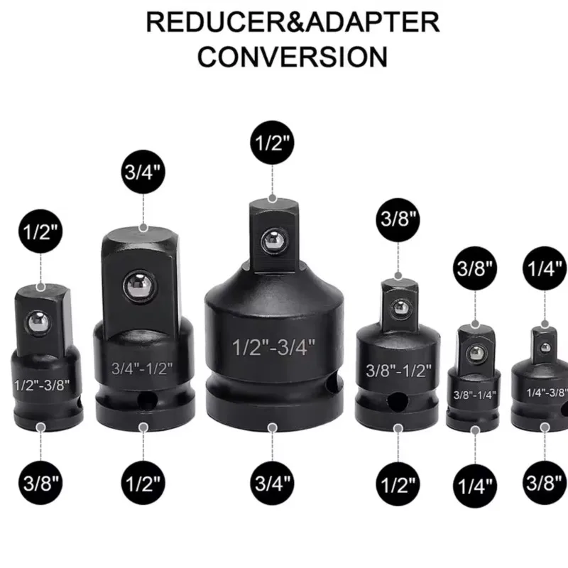 Zestaw adapterów gniazd udarowych 1/2 do 3/8 3/8 do 1/4 3/4 do 1/2 Adapter gniazd udarowych do narzędzi do naprawy garażu samochodowego i rowerowego