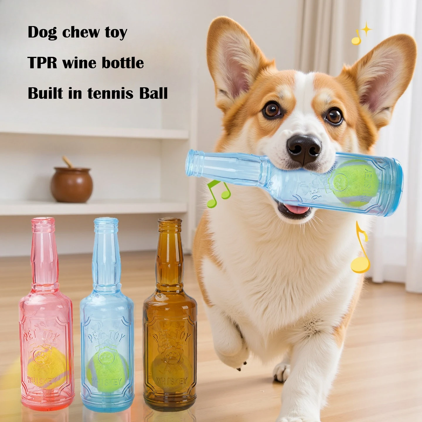 Dog Chew Toy Squeaky Silicone Beer Bottle with Tennis Ball Anti-Bite Puppy Toy Teeth Cleaning Interactive Dog Toy Supplies
