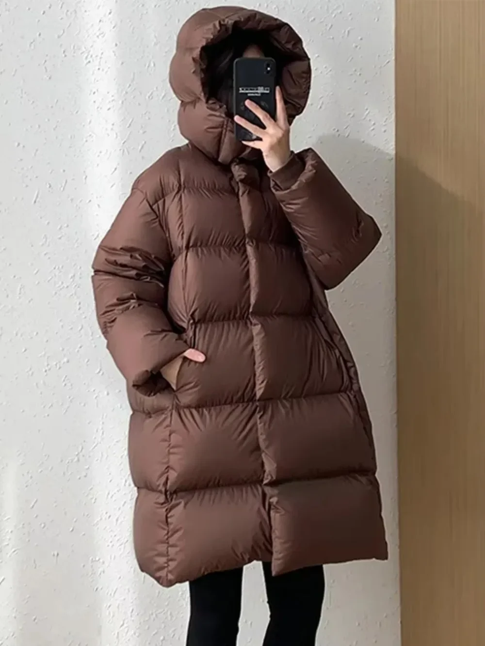 المرأة الأبيض بطة أسفل معطف مقنعين سميكة الدافئة رقيق بلون المتضخم طويل البخاخ الخبز سترة 2025 ملابس الشتاء الجديدة #1