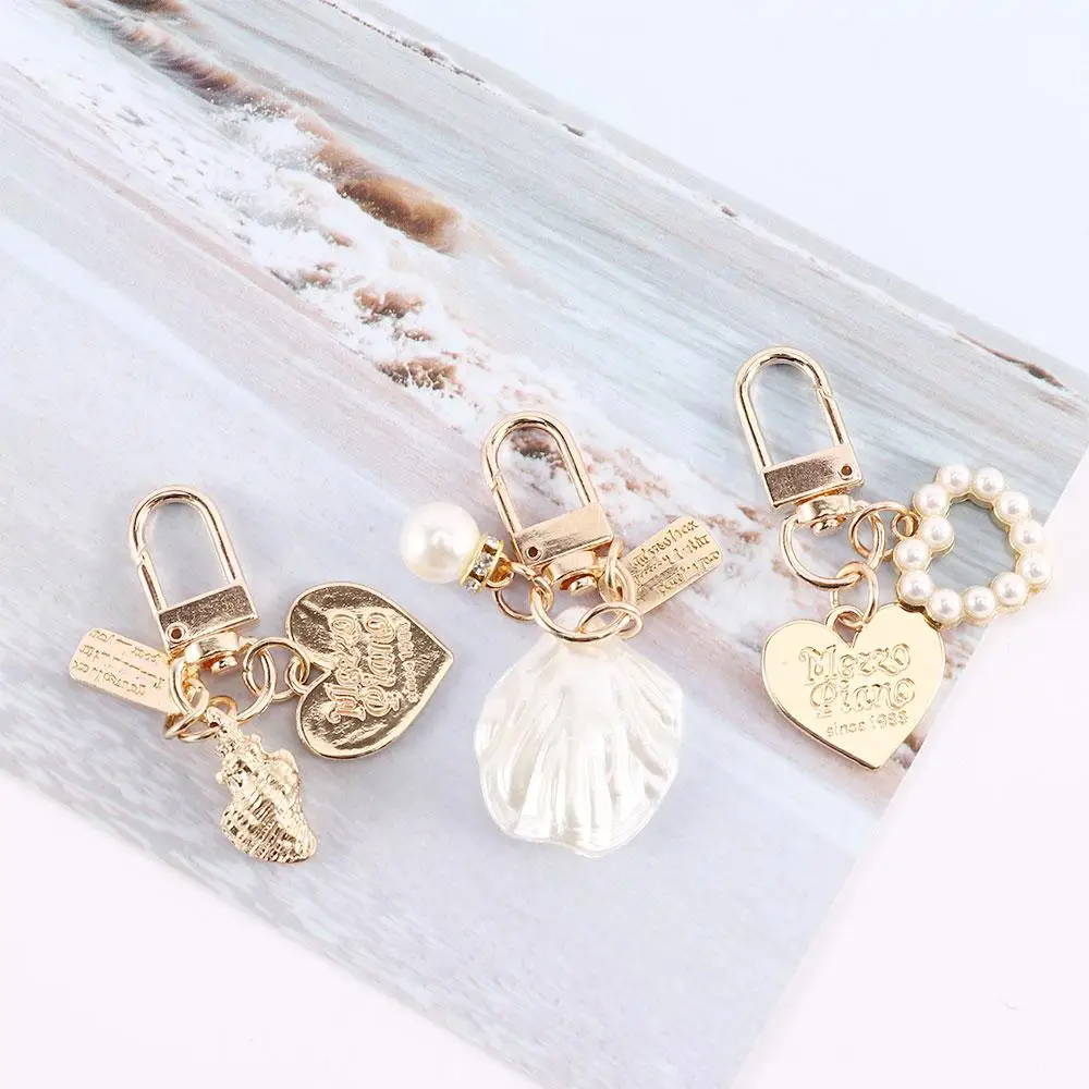 Women Girls Cute Gold Color Shell Conch Keychain Fashion Key Accessories Bag Charms Key Chain Heart Key Ring