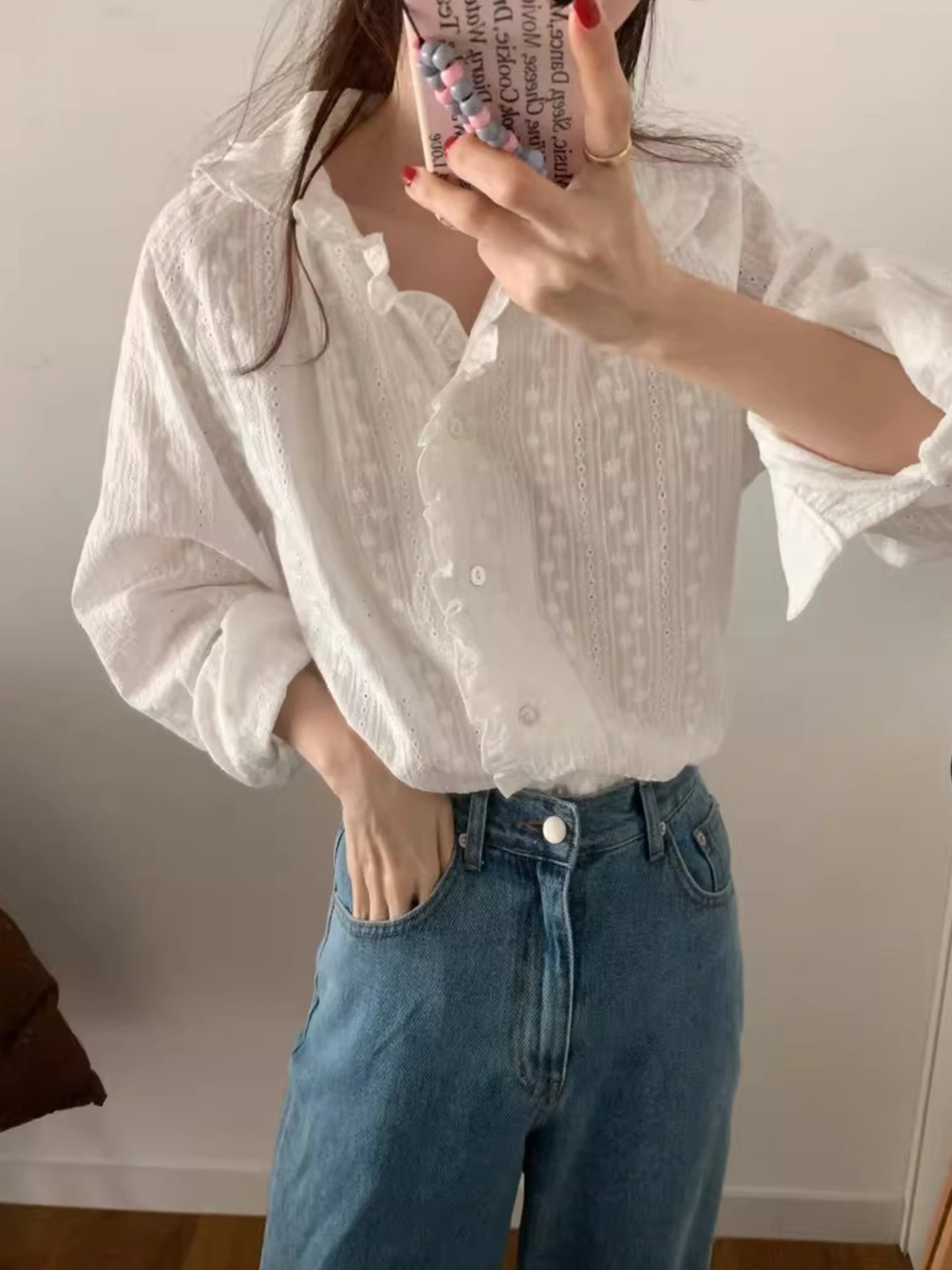 

Новинка: Женский шифоновый топ с вышивкой, свободного кроя, в корейском стиле, для повседневной носки, весна