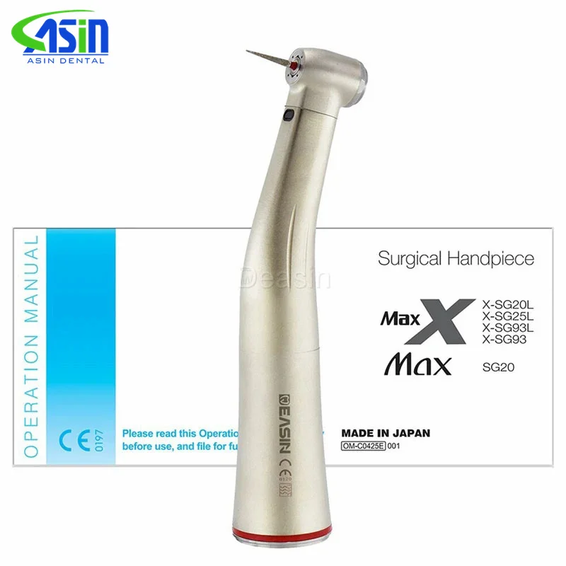 DE-Max X95L contraangulo Dental 1:5 Increasing Speed Handpiece Against Contra Angle LED Optic Fiber Quattro Spray Red Rings