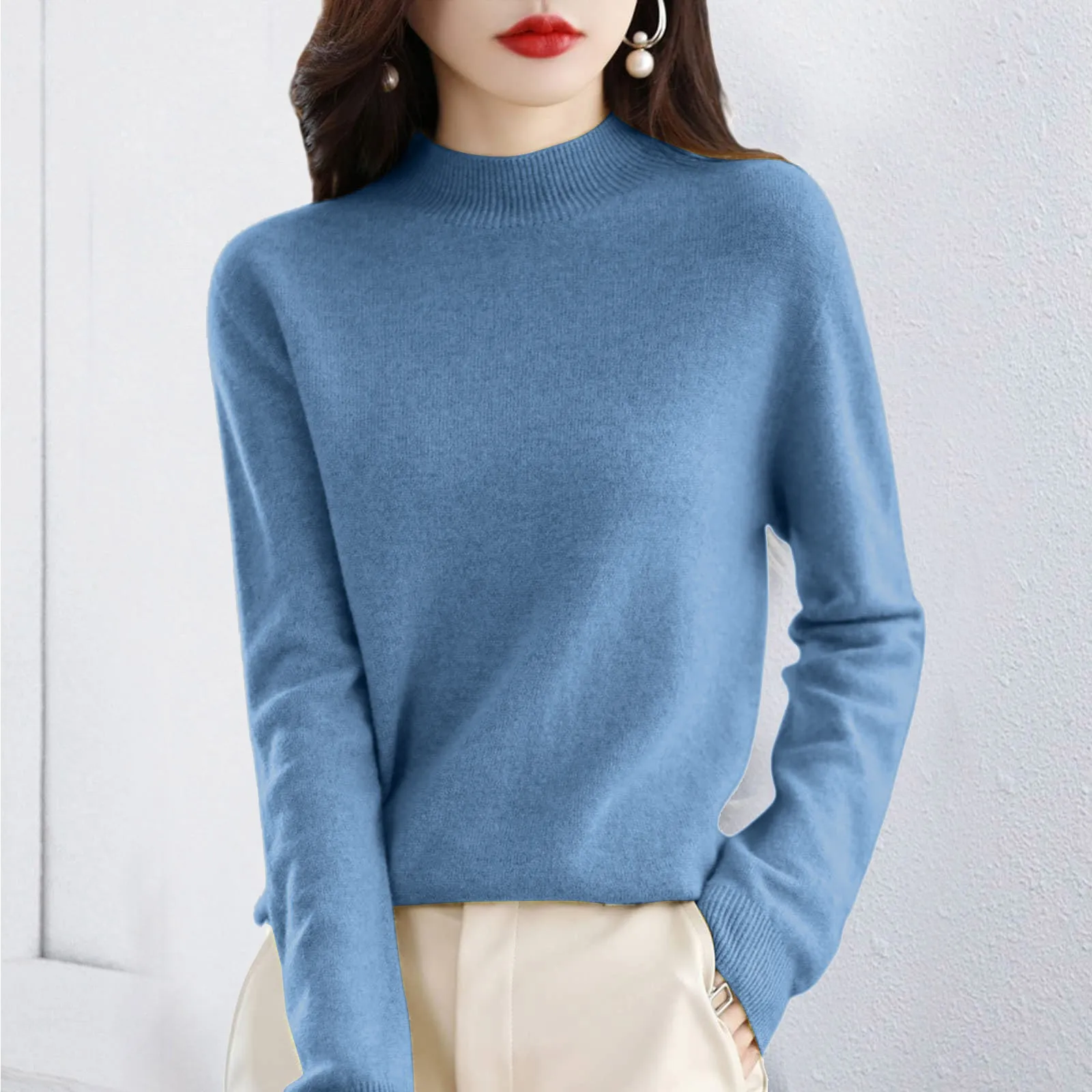 Women Turtleneck Pullover Sweaters Fall Winter Innerwear Tops High Quality Solid Color Bottoming Shirt Long Sleeve O-Neck Jumper