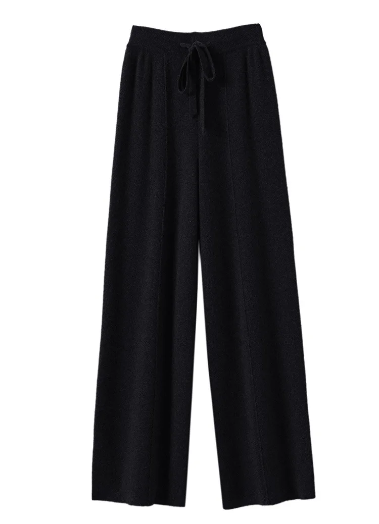 Women's Solid Color Wool Knitted Wide Leg Pants Autumn Winter Basic Soft Warm Cashmere Knit Trousers Casual Simple Style Korean