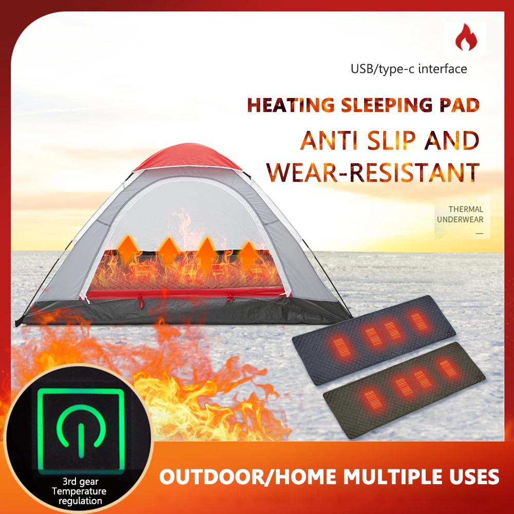 USB Heating Sleeping Mat Outdoor Electric Heating Pads Camping Tent Sleeping Mattress Thermalpad Foot Warmer 3-Level Adjustable