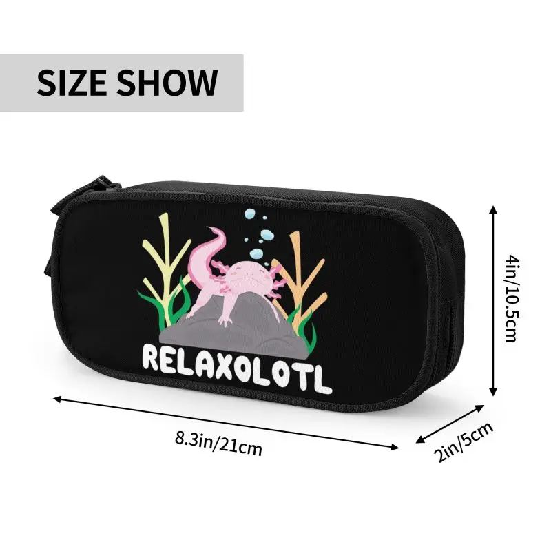 Caixa de lápis de grande capacidade para meninas e meninos, estojo personalizado axolotl relaxante em rocha, acessórios escolares para animais