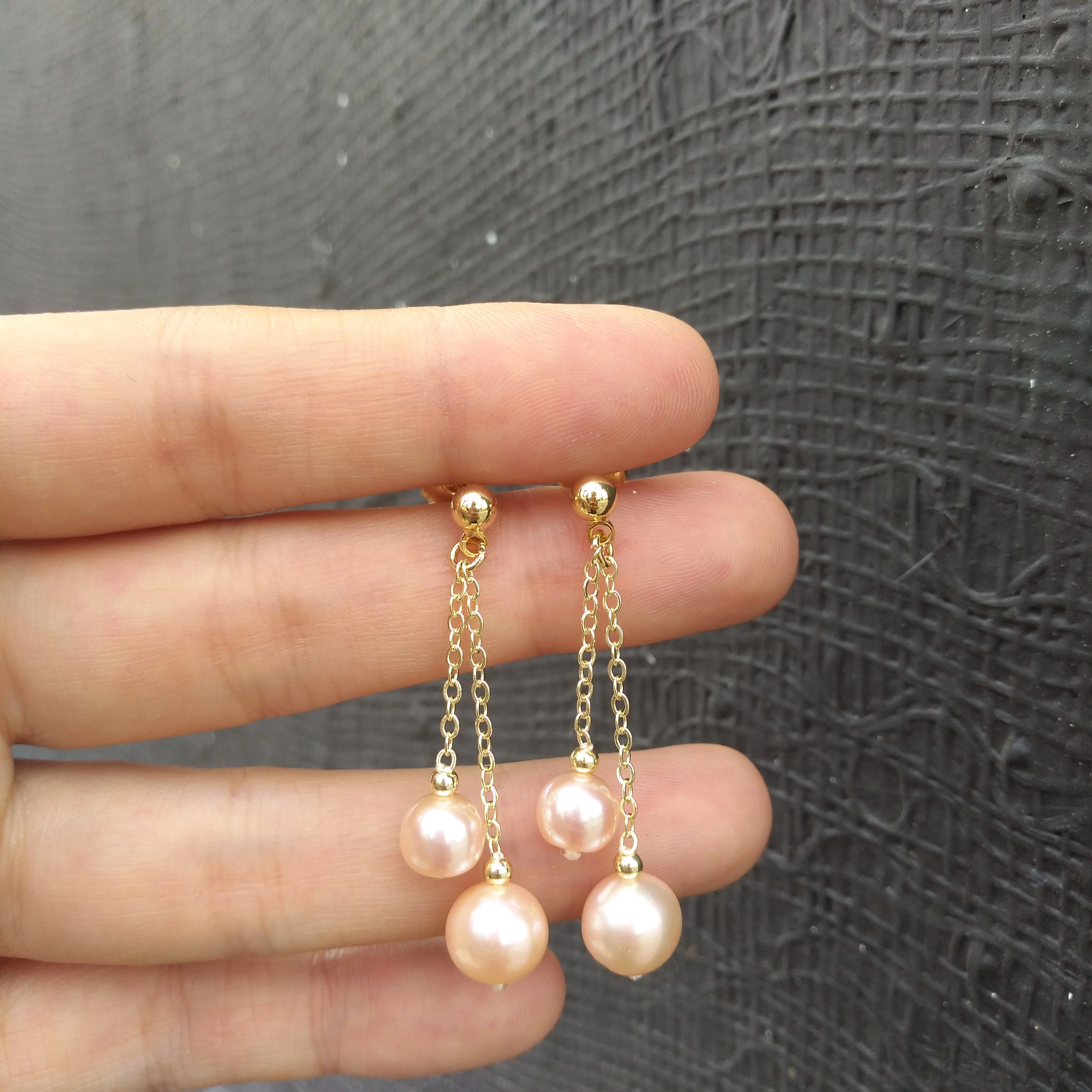 Classic Exceptional AAA+ south sea Real Natural pink 6-7mm/8-9mm pearl  Long earrings 14k Gold P Any Occasion