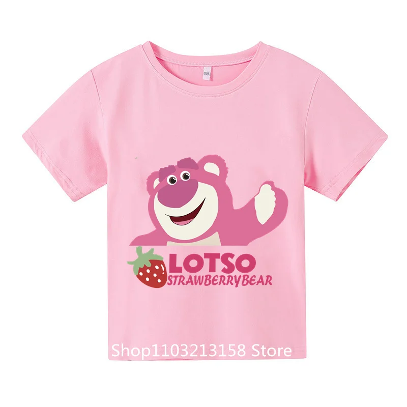 

Strawberry Bear Lotso Kids T-shirt Summer round neck Cotton Boys girls Short sleeved casual T-shirt Fashion T-shirt