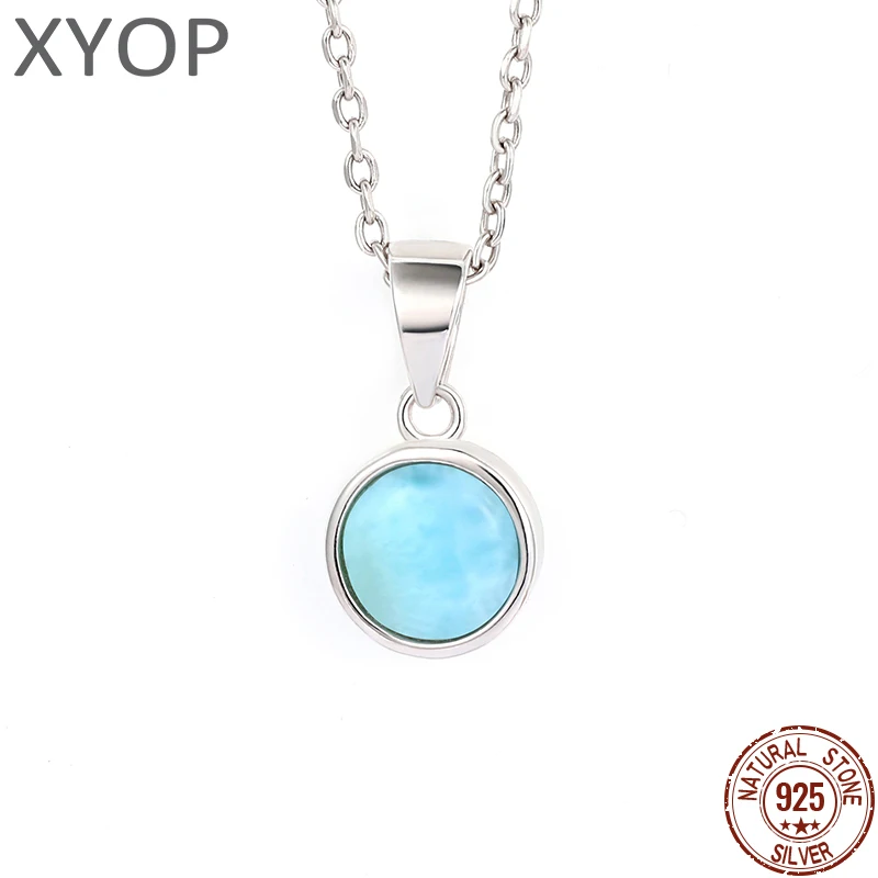 

2021 New Trend Classic Charm 925 Sterling Silver Jewelry Gifts Retro Oval Natural Precious Larimar Pendant Necklace for Woman