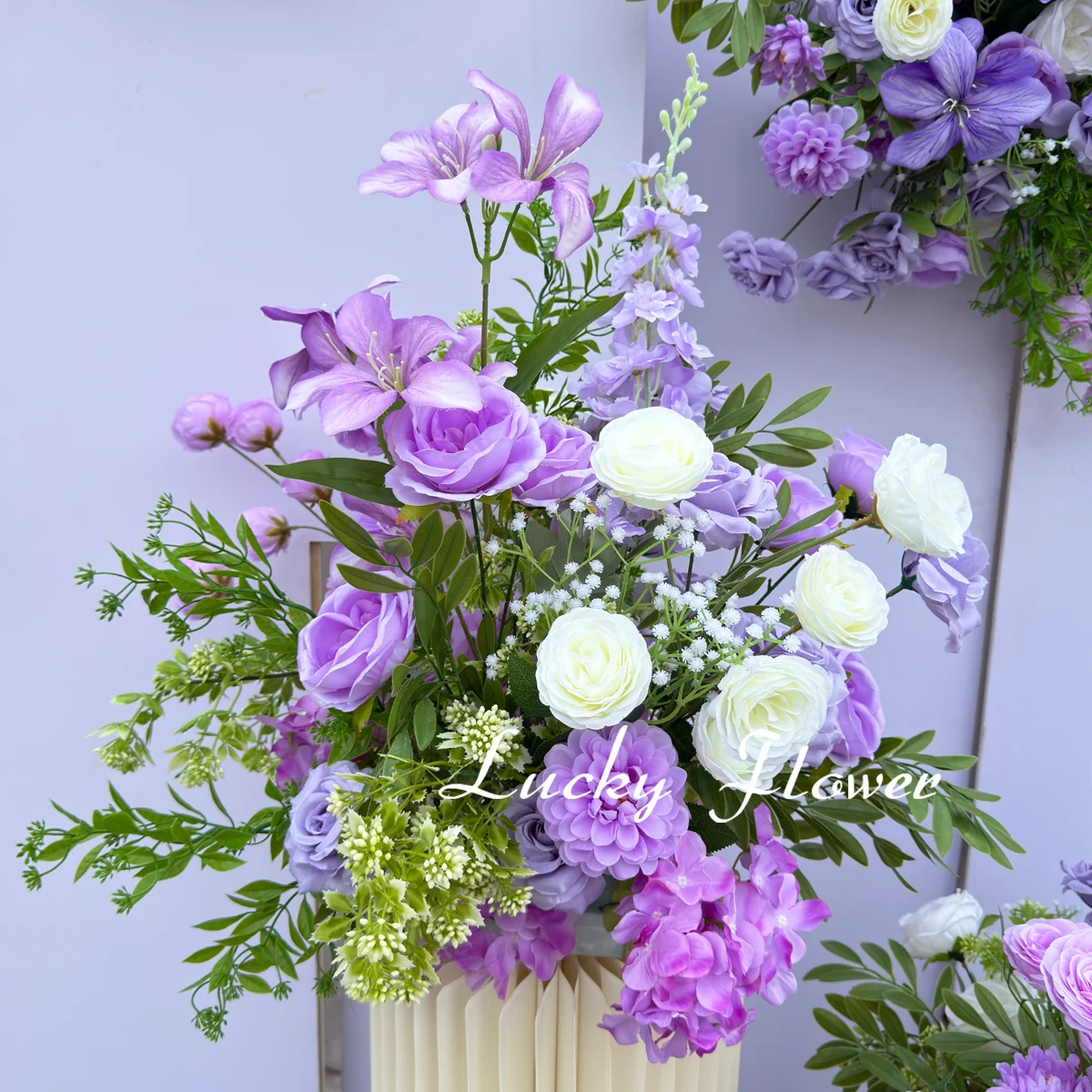Light Purple Outdoor Wedding Props Artificial Flower Hang Flower Row Road Lead Flower Ball Floral Backdrop Arrangement Whole Set