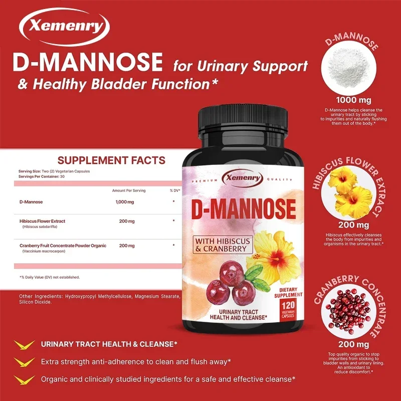 Mannose Urinary Tract Health Formula Organic Cranberry Fruit Powder and Hibiscus Healthy Bladder, Rapid Detoxification Vegan