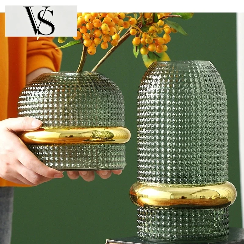Rose Home Flower Arrangement Room Living Crafts Decoration Vases Waist Golden Glass Vase Lily