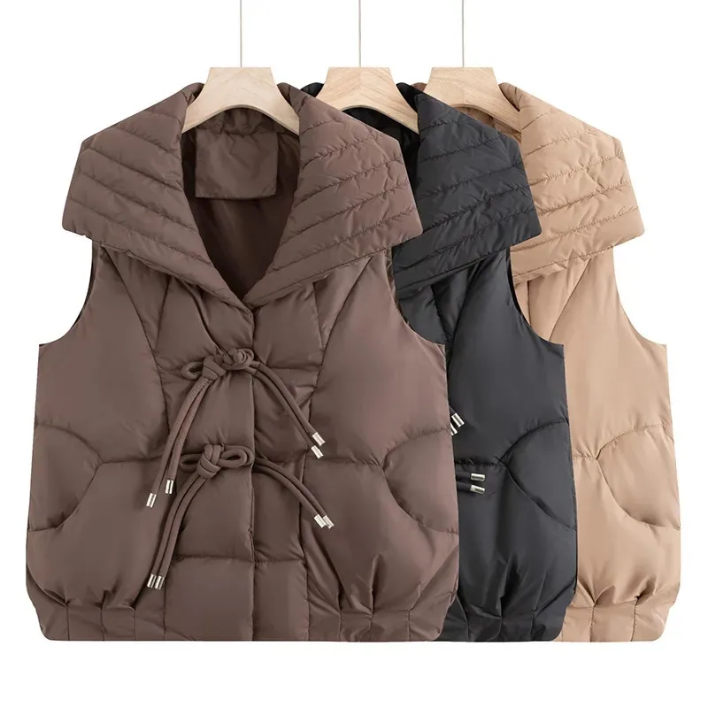 

2026 New Winter Street Down Cotton Vest Women Fashion Sleeveless Jacket Puffer Padded Waistcoat Female Casual Loose Tops W1110