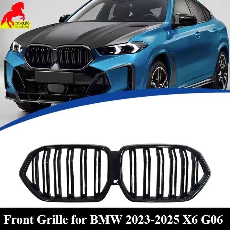 

Suitable for BMW 2023-2025 X6 G06 Front Bumper Grille Dual Line Grill Racing Grills Glossy Black ABS Car Accessories Styling