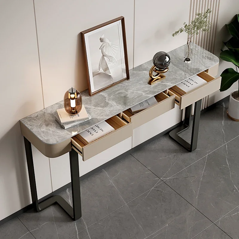 Luxury Glossy Console Table For Hallway Living Room Slate Porch Side Table High-quality Drawer Cabinet Home Furniture 80/100/120