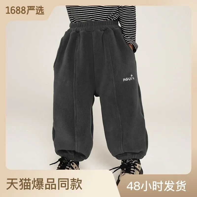 Children's Clothing Boys' Plush Winter Thick Sports Pants Children's Double-sided Plush Casual Pants