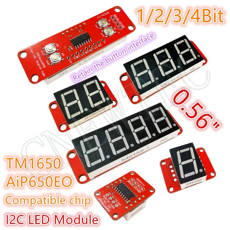 TM1650/AiP650EO 1/2/3/4Bit Digital Tube IIC I2C LED Display Module 0.56 Inch with Time Point 4 Button Voltage 3.3-5V