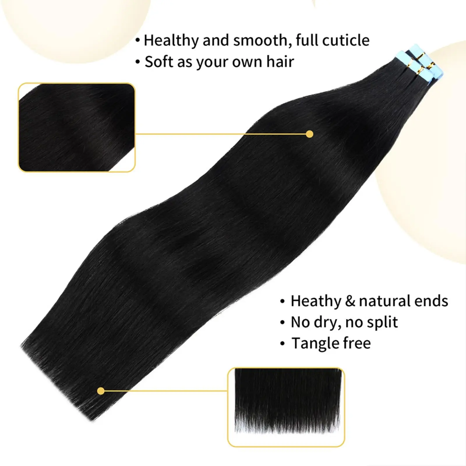 Extensões retas invisíveis do cabelo humano para mulheres, fita no cabelo, invisível, Ins #1, 22 ", 20 PCes, 50g