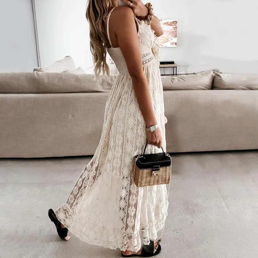 

Popular Party Dress Lace Female Women Dress Elegant Spaghetti Strap Midi Dress