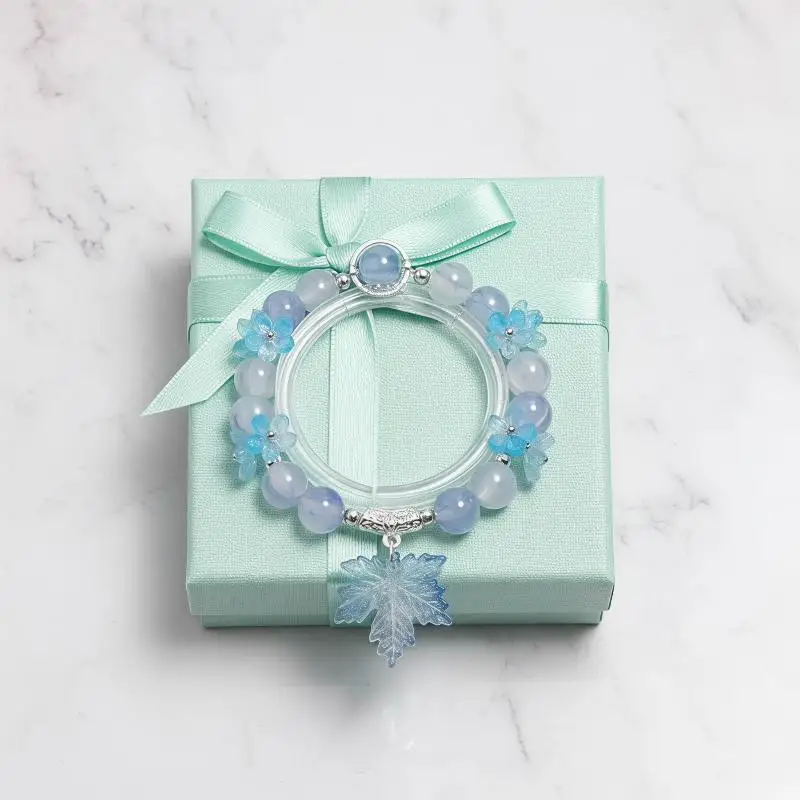Kristallperlenarmband mit Blattanhänger, Glücksbringer für den täglichen Gebrauch, Abschlussgeschenk – Detail 3