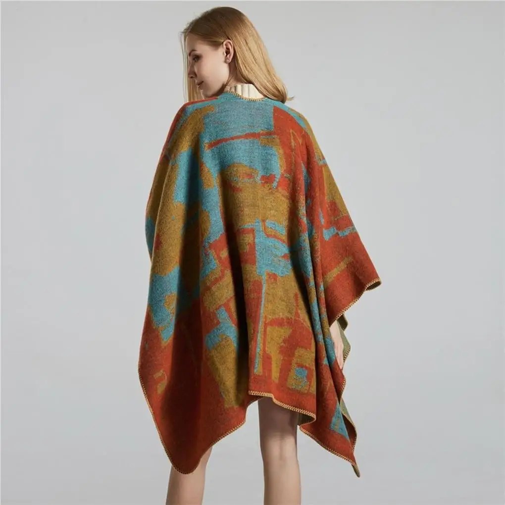 Neck Wrap Winter Scarf Warm Ponchos Multicolored Multifunctional Polyester