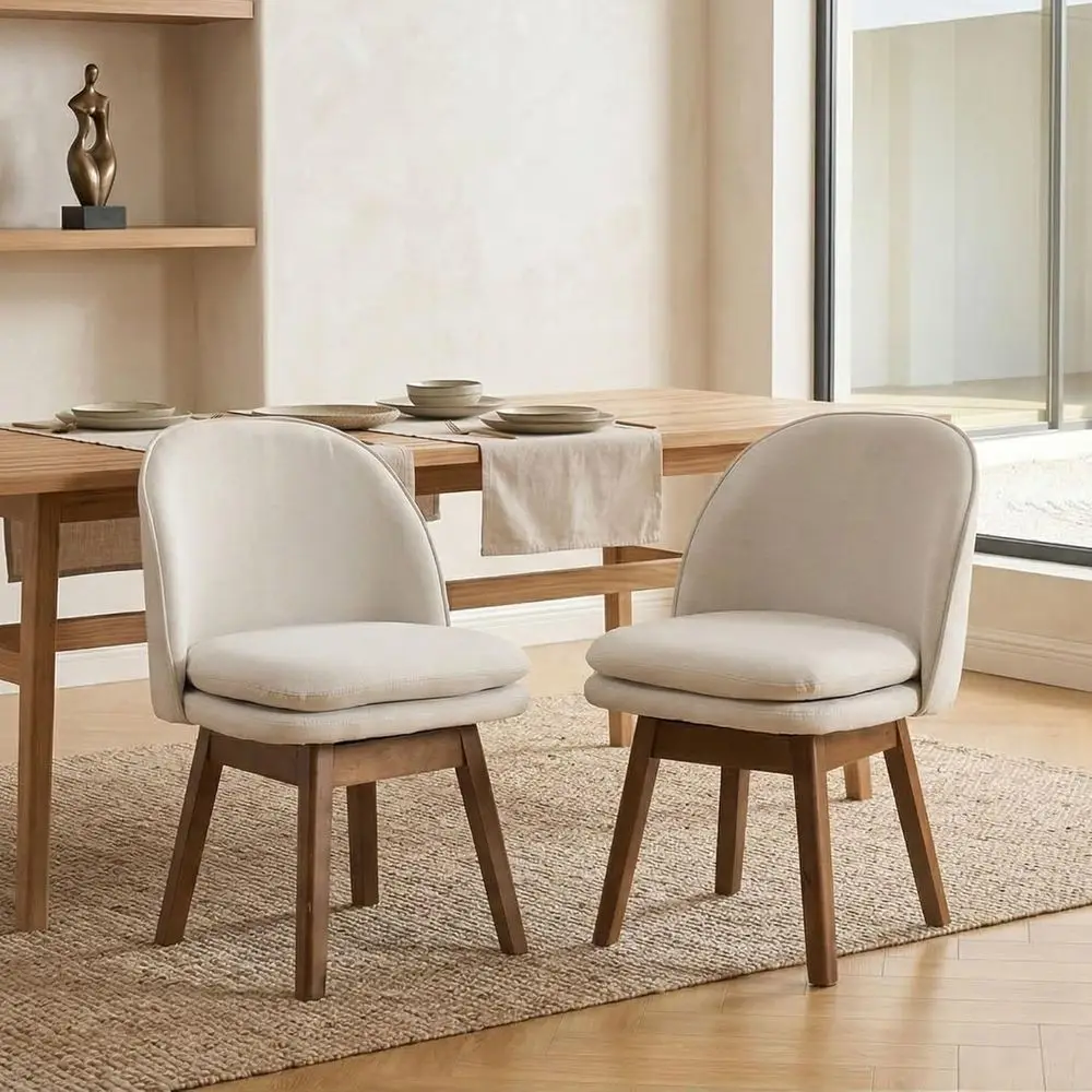

ern Swivel Dining Chairs Set o 2, -Century 19 Inch Dining Chairs with Backrests and ch Wood Legs, Linen Upholstered Side Chairs
