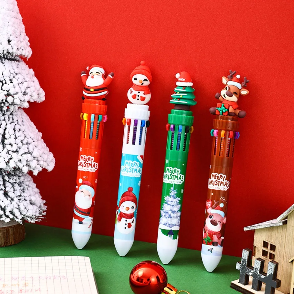 

NEW Plastic Christmas 10 Color Pens Cartoon Stationery Colored Ballpoint Pens School Office Supplies Reward Writing Pen