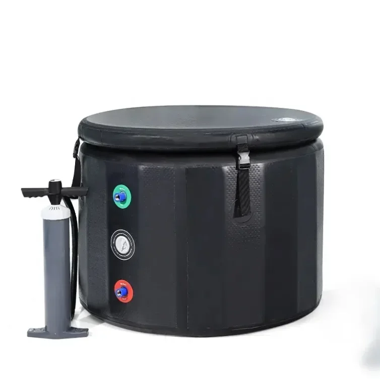 Portable 1 Hp PVC Cold Plunge Tub Foldable Drop Stitch Inflatable Ice Bath Machine with Lid for Bathroom Use