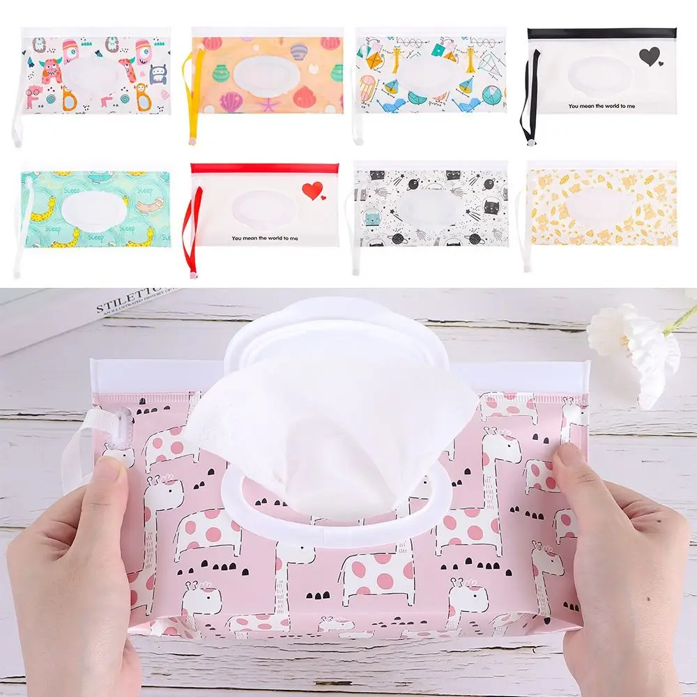 2Pcs EVA Baby Wet Wipe Pouch Wipes Holder Case Flip Cover Snap-Strap Reusable Refillable Wet Wipe Bag Outdoor Useful Tissue Box