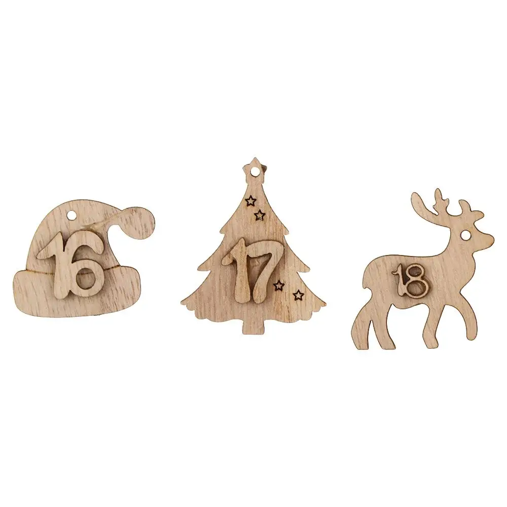 24 szt./zestaw DIY Torby na prezenty Dekoracje Świąteczne Klipsy Zegar Adwentowy Wiszące Etykiety Drewniane Numerki Kalendarz Adwentowy Bożonarodzeniowy
