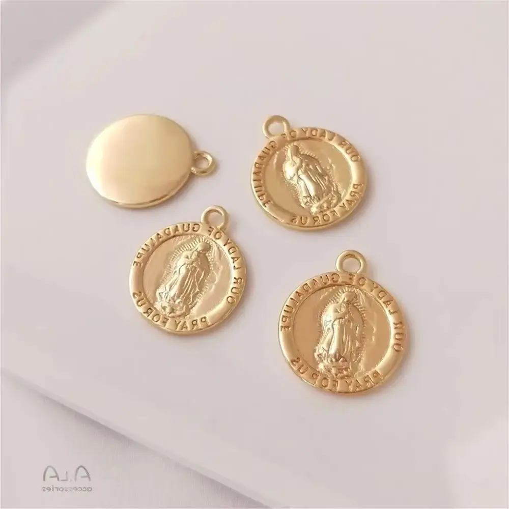 

Hanging 14K Gold Bag with European and American Style Retro Portrait Gold Coin, Queen Maria's Head Charm Pendant K129