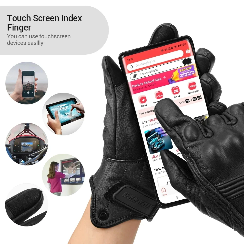 

Motorbike Perforated Gloves Otorcycle Leather Glove Vintage Men Women Protective Touchscreen Motorcross Cycling Guantes M-2XL