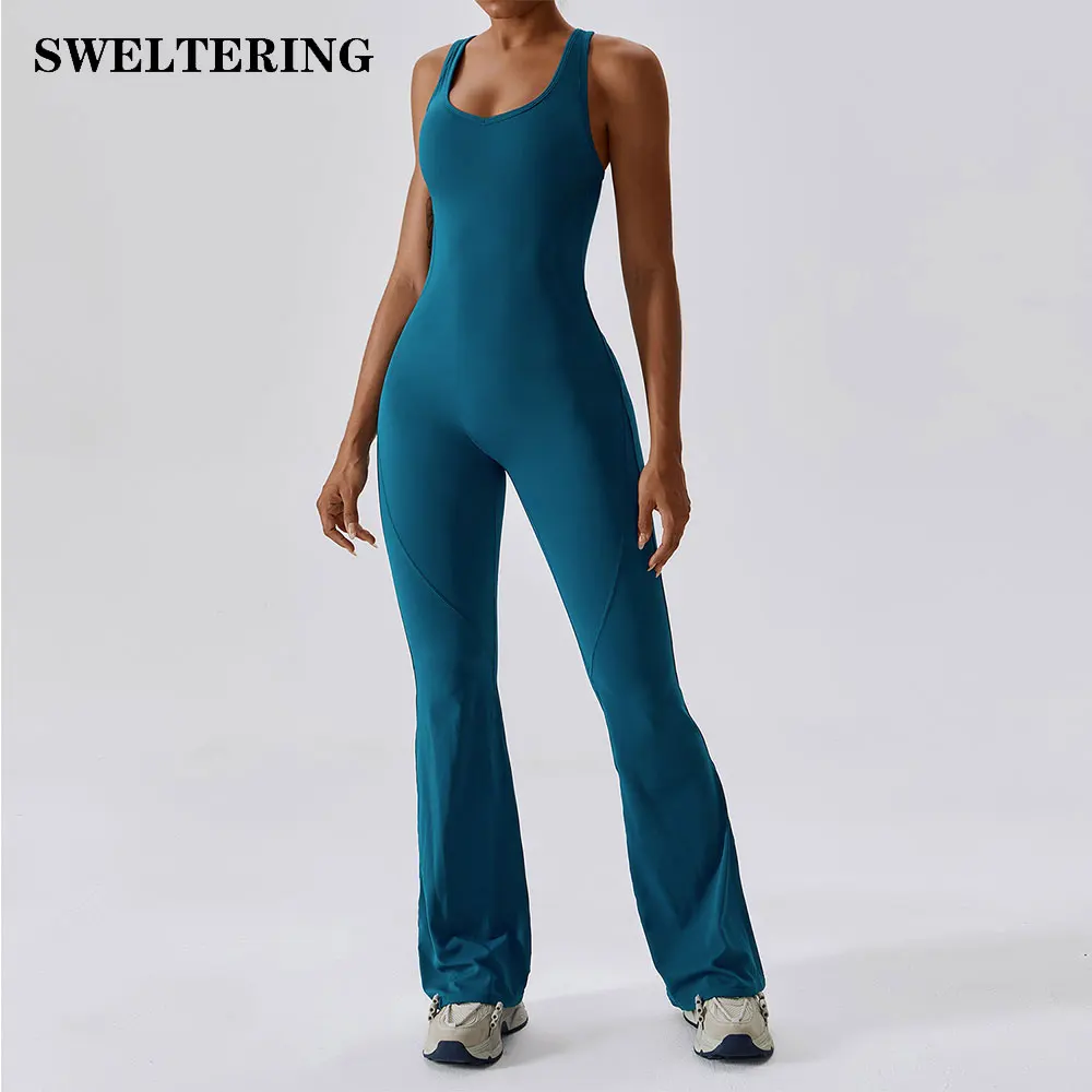 Jumpsuit Fitting Yoga Suit Dance Women Bodysuit Workout Sports Fitness Set Hip Lifting Gym Running Breathable Vest Flared Pants