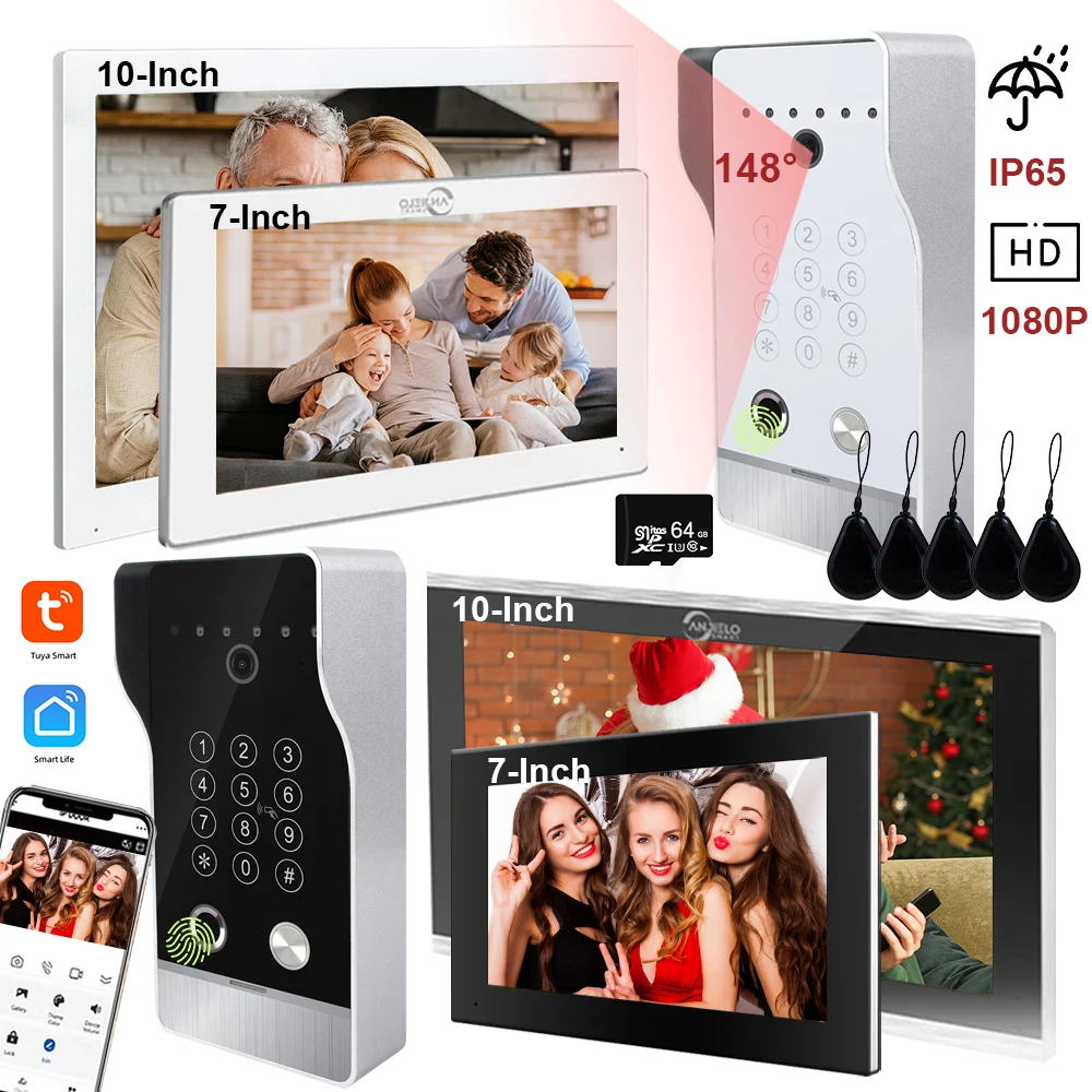 

Video Intercom Tuya Wifi 7/10 Inch Touch Screen with Wired Doorbell Home 1080P Big Doorbell Password Fingerprint Card 148° IP65