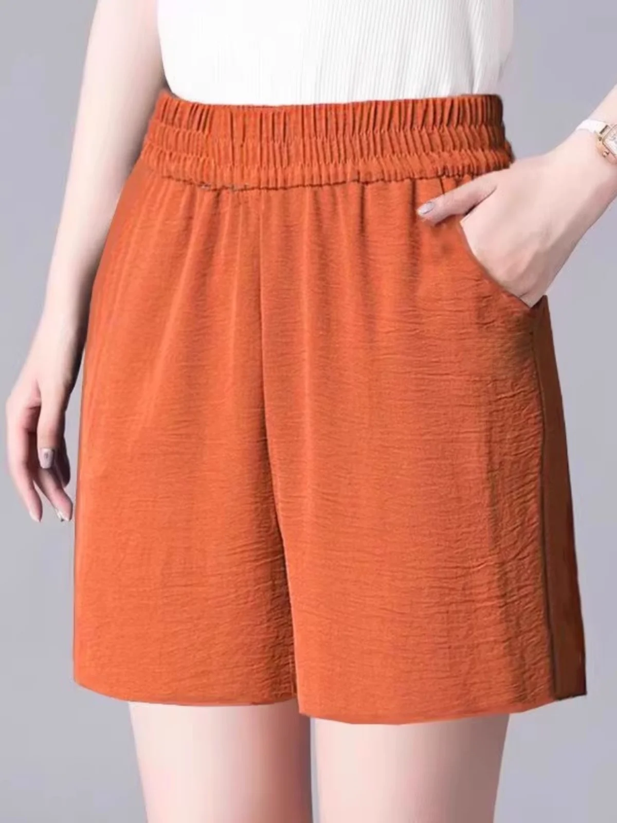 Damskie spodenki letnie z lodowego jedwabiu i lnu, wyszczuplające, luźne, cienkie, z wysokim stanem, szerokie nogawki, wygodne ubranie wierzchnie.