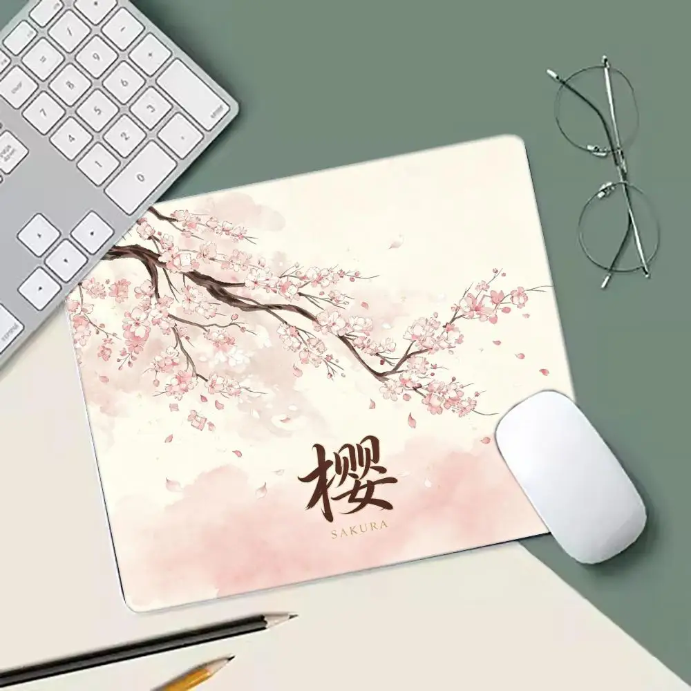 Watercolor Sakura Cherry Blossom Small Mouse Pad Non Slip Rubber Japanese Art Desktop Mouse Mat PC Laptop Mousepad 22x18/25x29cm
