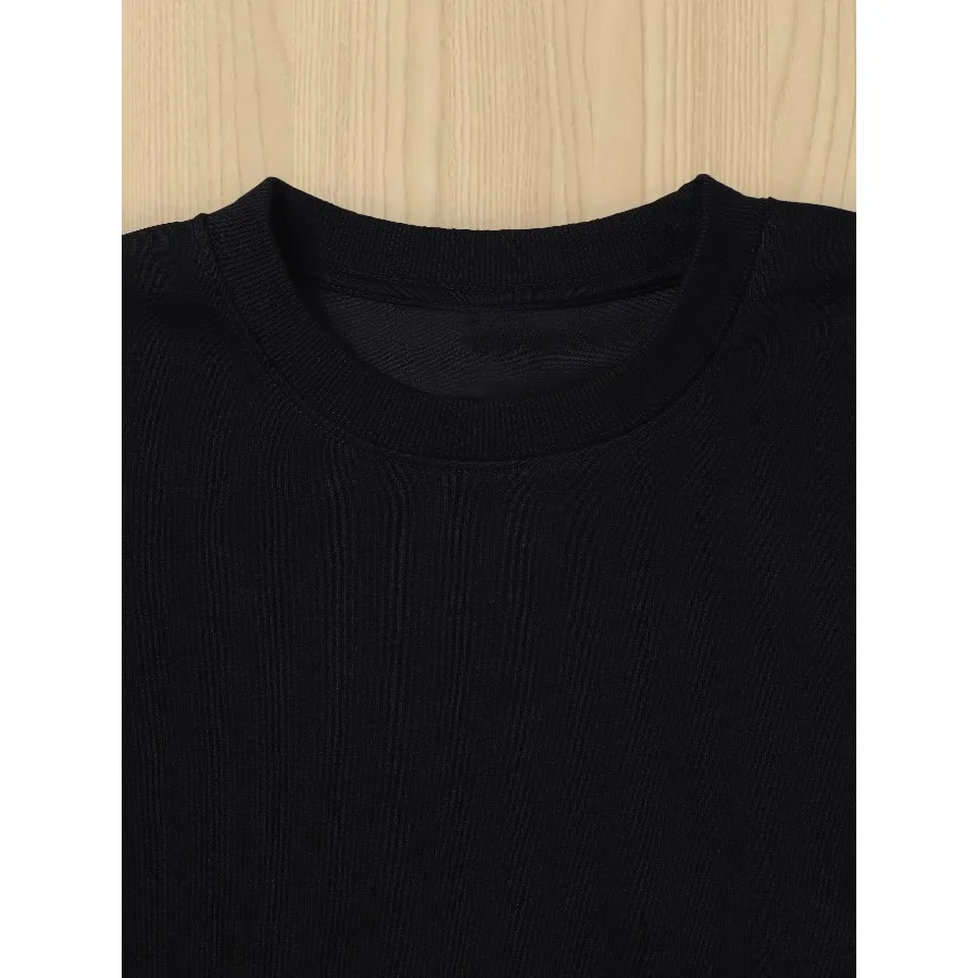 Pull décontracté basique pour femme, manches longues, imprimé battement de cœur, col rond, noir, printemps, automne