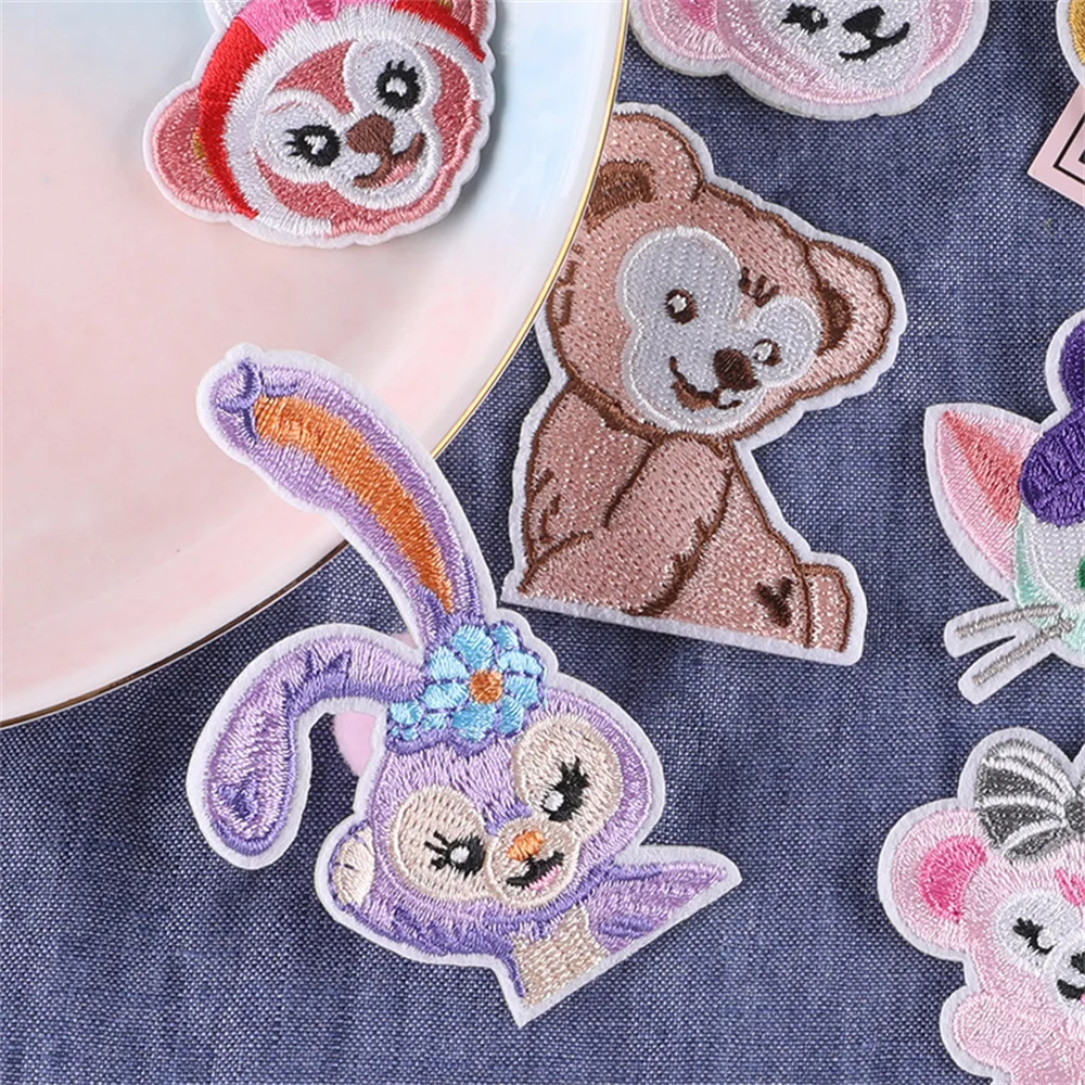 Cute Disney StellaLou Bunny Bear ShellieMay Series Iron on Embroidered Patches For Sew Clothes Jeans Ironing Cartoon Applique