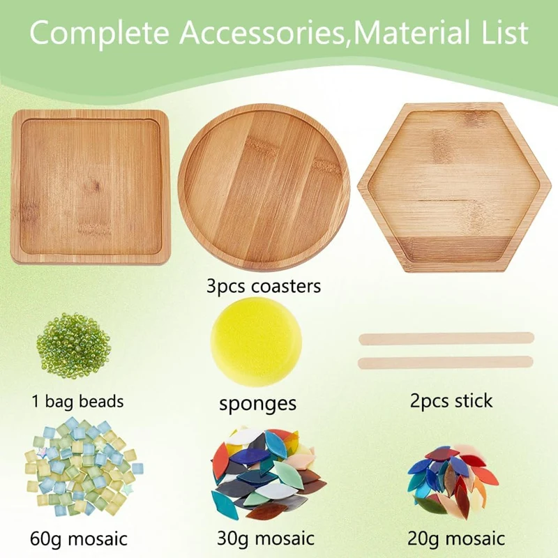 Set da 3 pezzi Kit artigianale per mosaico di foglie fai-da-te Set di sottobicchieri per mosaico di bambù fai-da-te Set di piastrelle per mosaico in vetro fai-da-te Decorazioni per la casa Regalo di compleanno