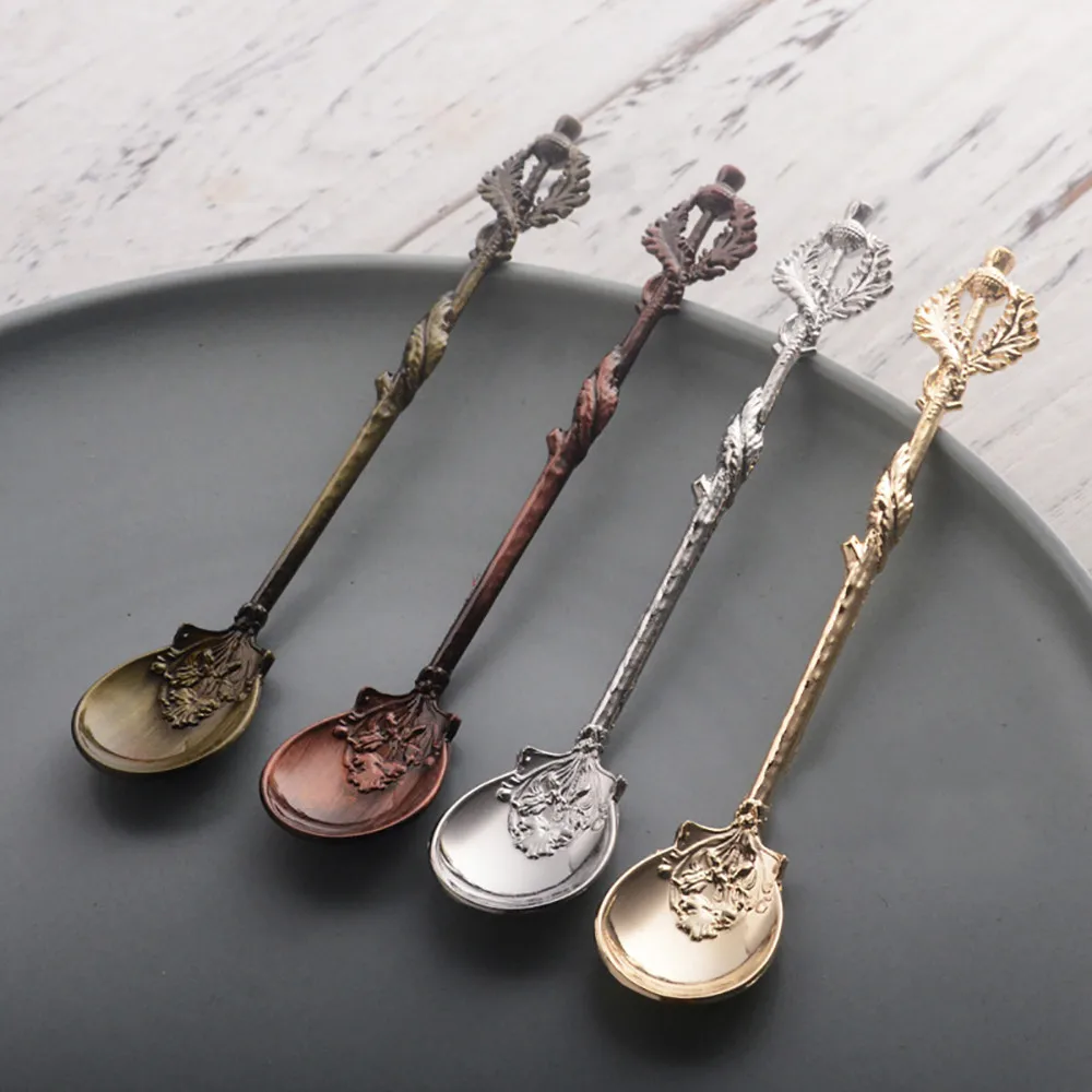 Vintage Carved Coffee Spoon Teaspoon Retro Zinc Alloy Dessert Coffee Tableware Spoons Cutlery Kitchen
