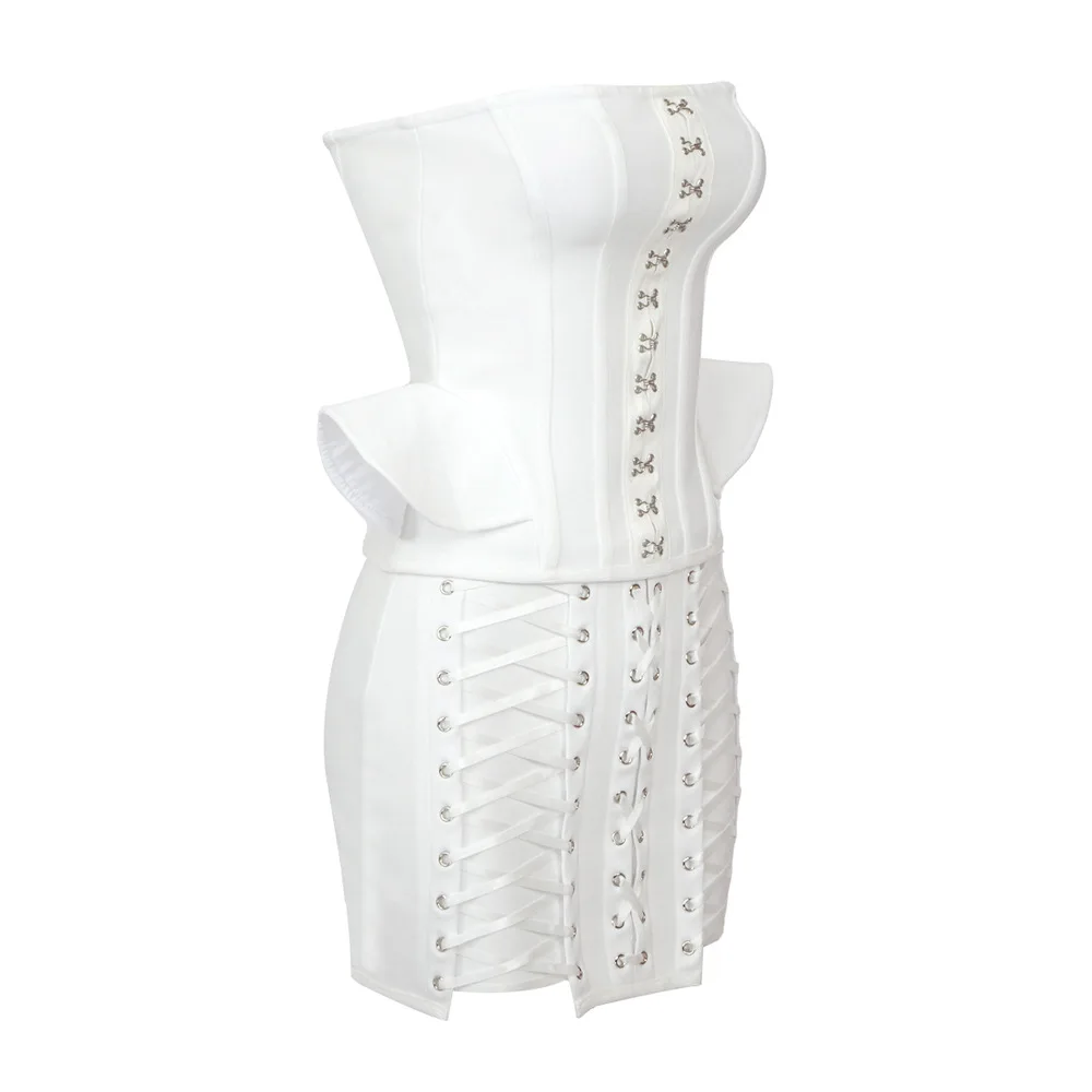 

Sexy Retro White Peplum Gown Two Piece Set for Women Elegant Fashionable Party Club Outfits Luxurious Formal Prom Dresses