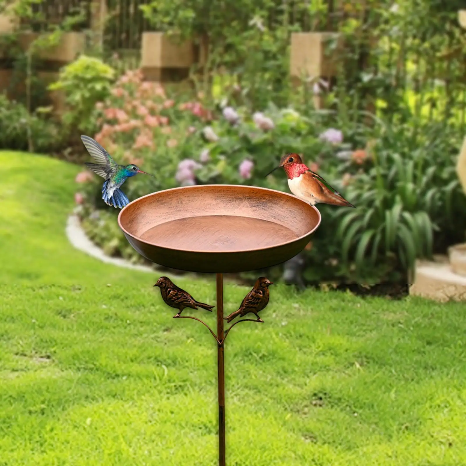 Metal Bird Bath with Stake Vintage Design Outdoor Hummingbird Feeder Bowl for Garden Patio Lawn Backyard Farm Decoration