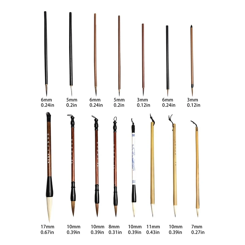 15Pcs Chinese Writing Brushes With Roll-Up Brush Holder Watercolor Art Ceramic Ink Painting Writing