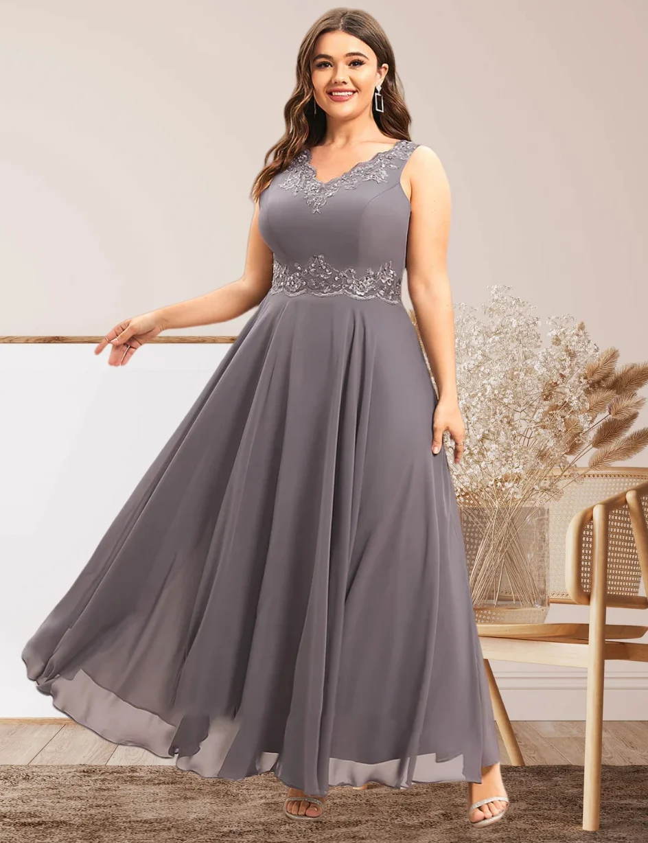 LinasBridal A-Line Wedding Guest Dresses Elegant Dress Formal Tea Length Sleeveless V Neck Chiffon with Appliques Beading 2024