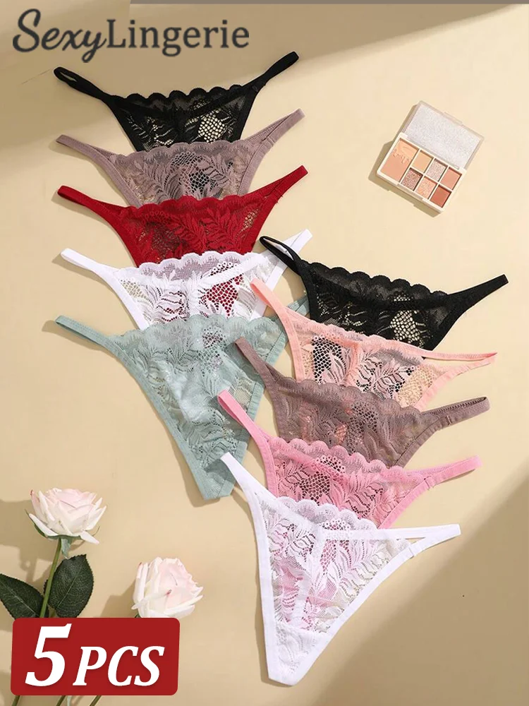 5PCS Lace Sexy Women Lingerie Exotic Underpants Female Lace Transparent Hollow Out G-string Thong Female Soft Intimates S-XL