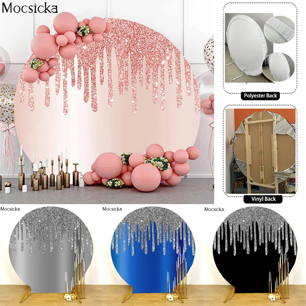 

Rose Gold Round Backdrop Glittering Sequins Background For Adult Kids Baby Shower Girl Birthday Party Cover Wedding Photo Studio