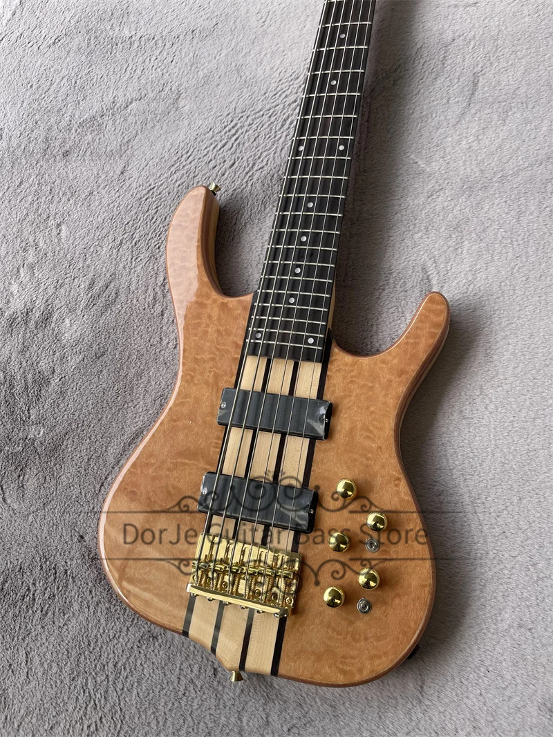 6 Strings Bass Guitar S Bass Basswood Body Quilted Maple Top Rosewood Fingerboard Active Battery Fixed Bridge Gold Tuners