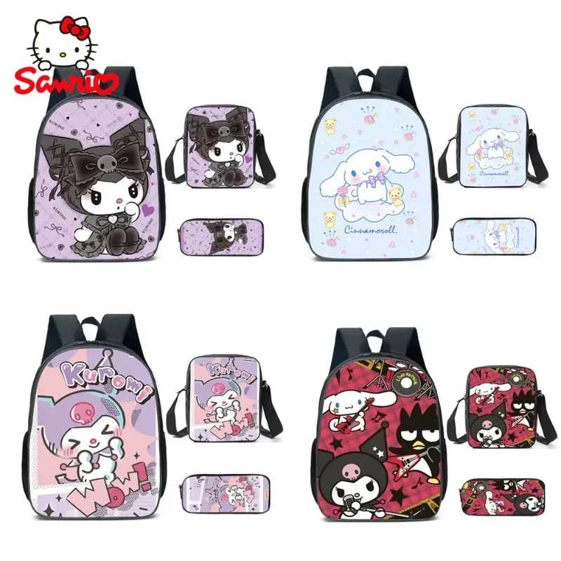 

Sanrio Cartoon Kuromi Children Schoolbag Learning Three Piece Primary School Students Schoolbags Large Capacity Pencil Case New